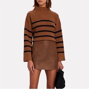 A.L.C. Louise Merino Wool Sweater Knit Turtleneck Brown Blue Stripe Cozy Large